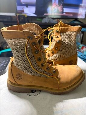 Timberland Wheat Nubuck & Woven Yellow Lace-Up Boots